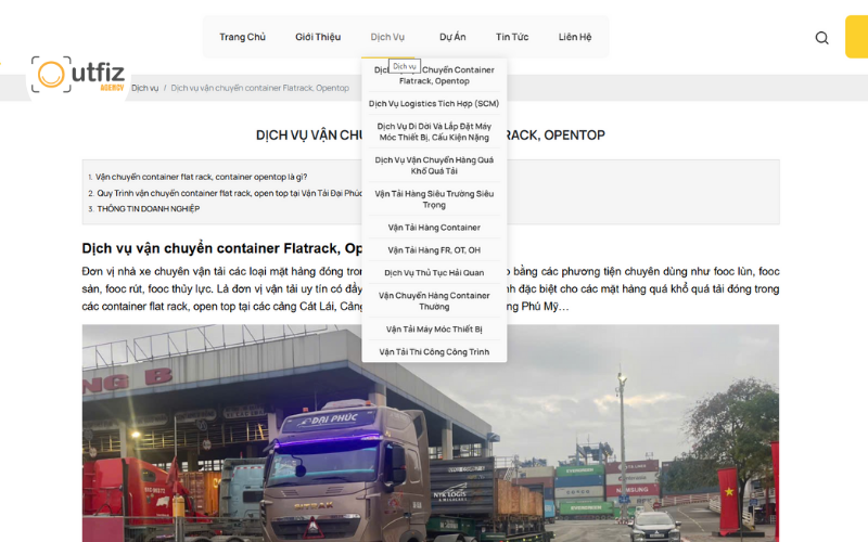 Thiết kế website logistics chuẩn SEO, giao diện chuyên nghiệp, tích hợp tra cứu vận đơn, tối ưu chuyển đổi. Outfiz Agency nhận thiết kế website vận tải hiệu quả.